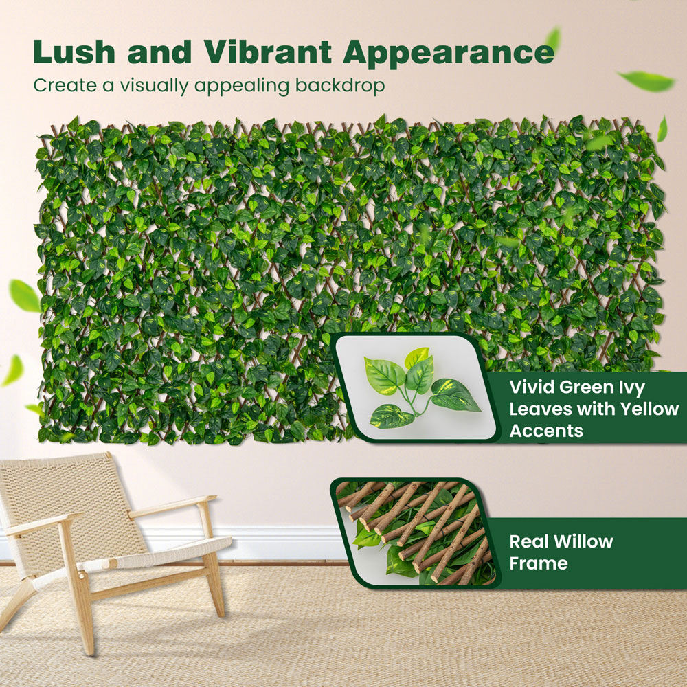 Costway Green 2.9 x 5.9ft Privacy Fence Panel with Real Willow Frame Image 7