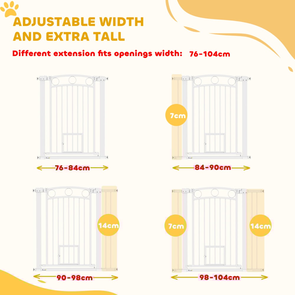 PawHut Tall Stair Gate with Cat Door 96cm Image 7