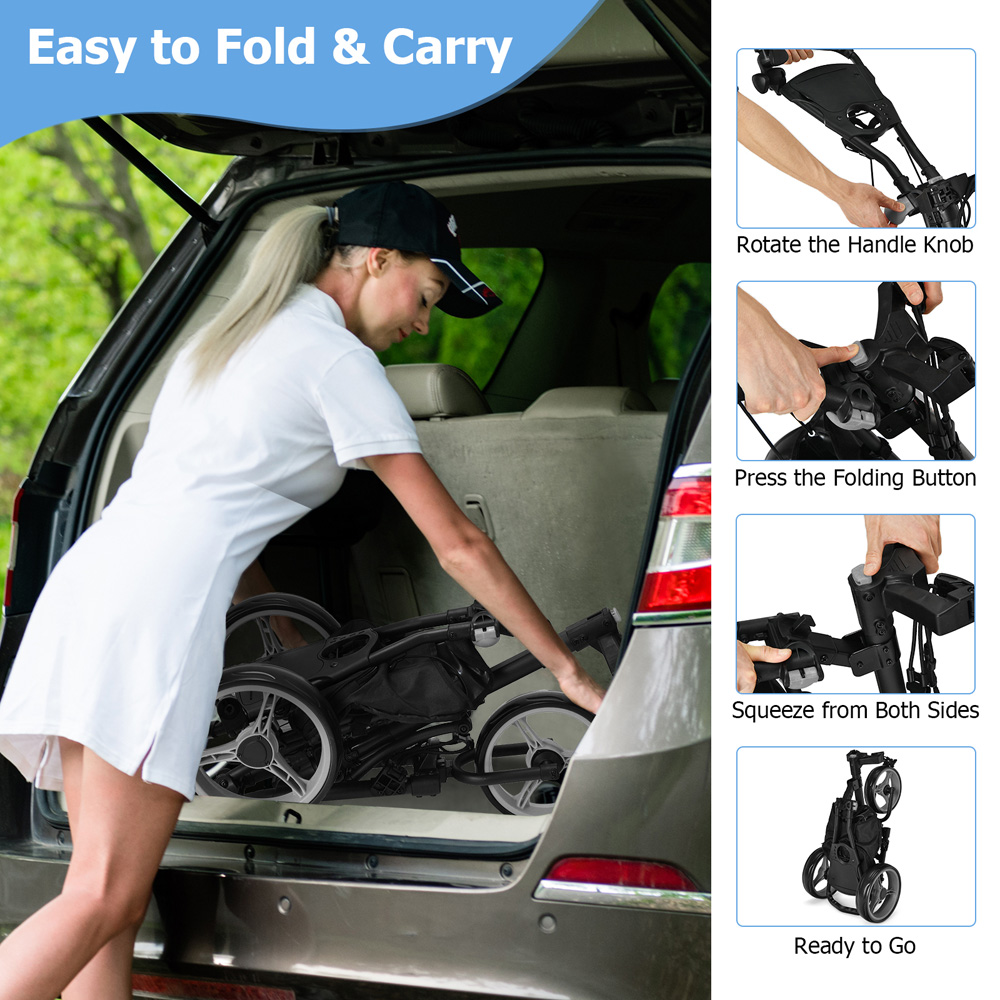 Costway 3 Wheel Grey Golf Trolley with Adjustable Handle Image 6