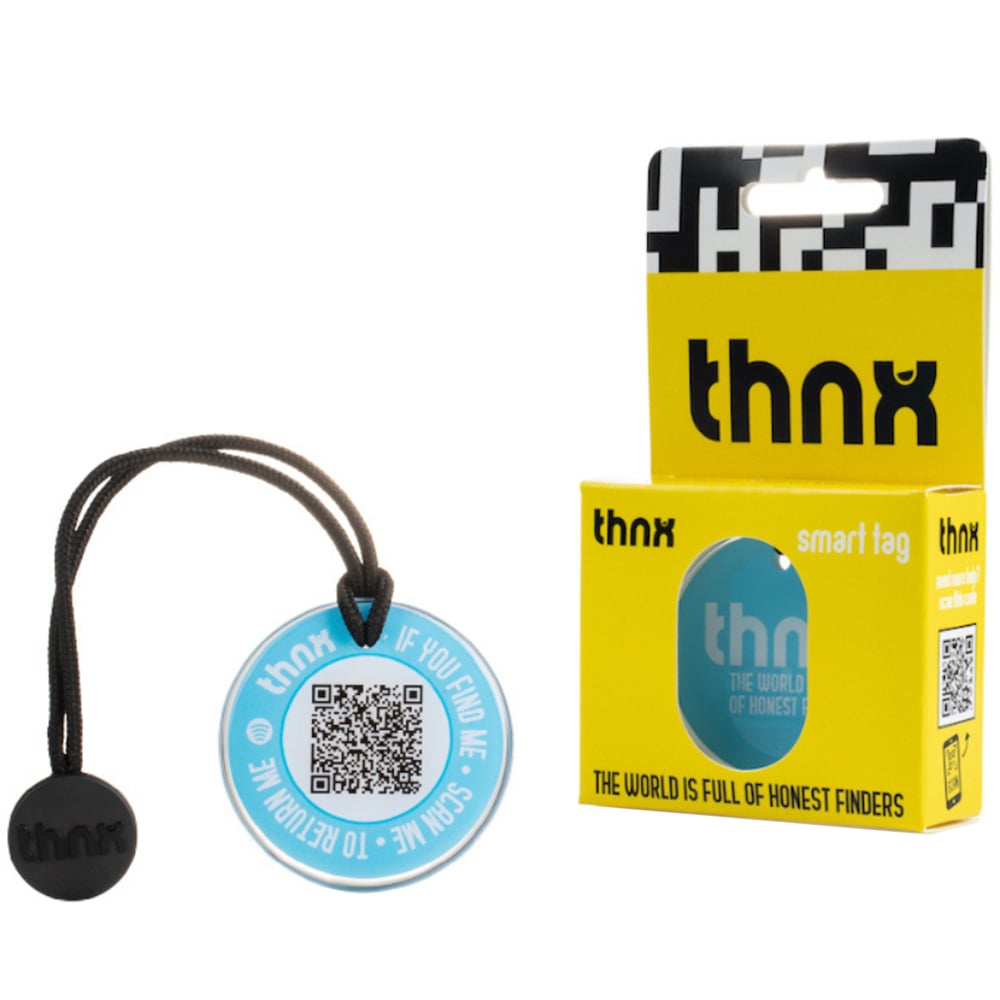 Thnx Blue Large Airtag Keychain with QR Code Image 1