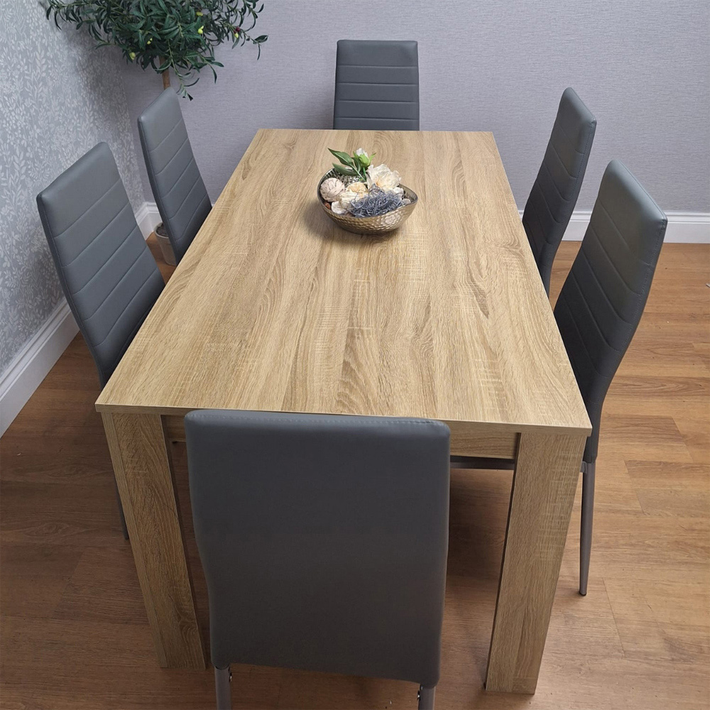 Portland 6 Seater Dining Set Oak Effect and Grey Image 3