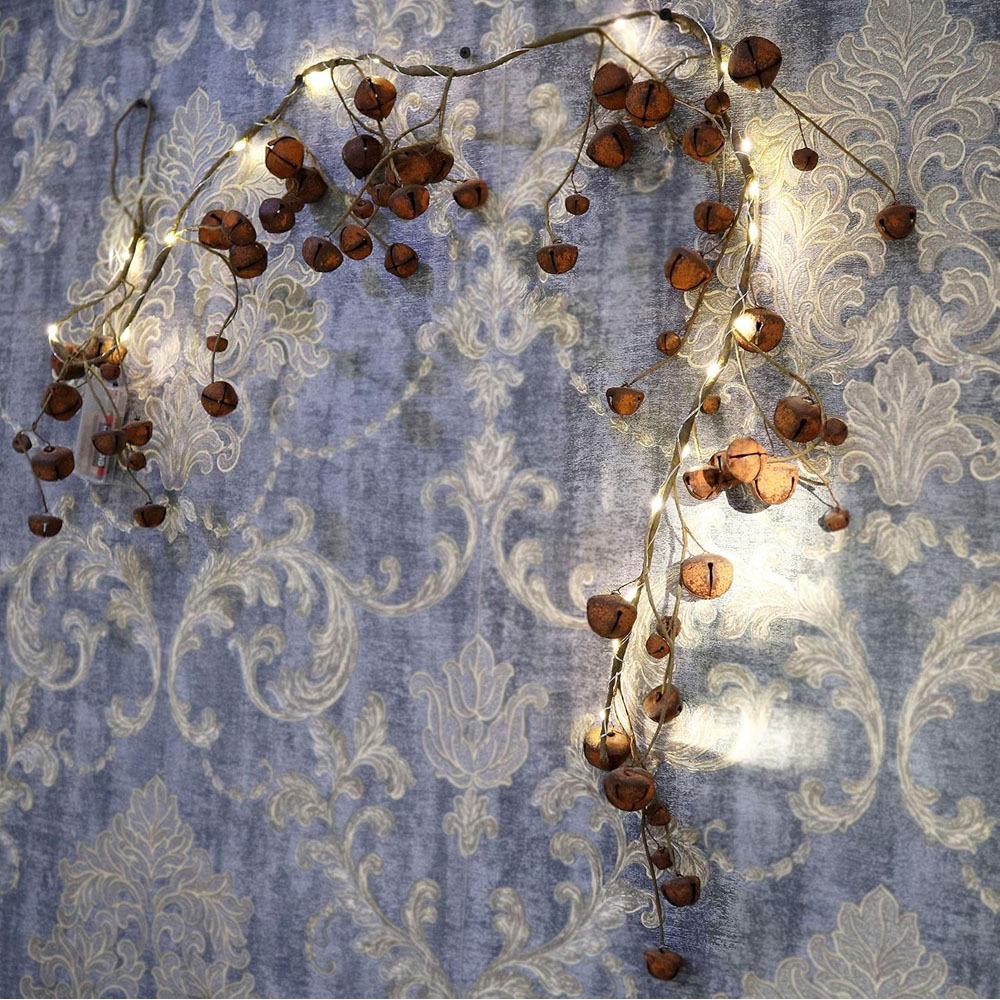 Shatchi Pre Lit Christmas Garland with Rustic Bells 150cm Image 2