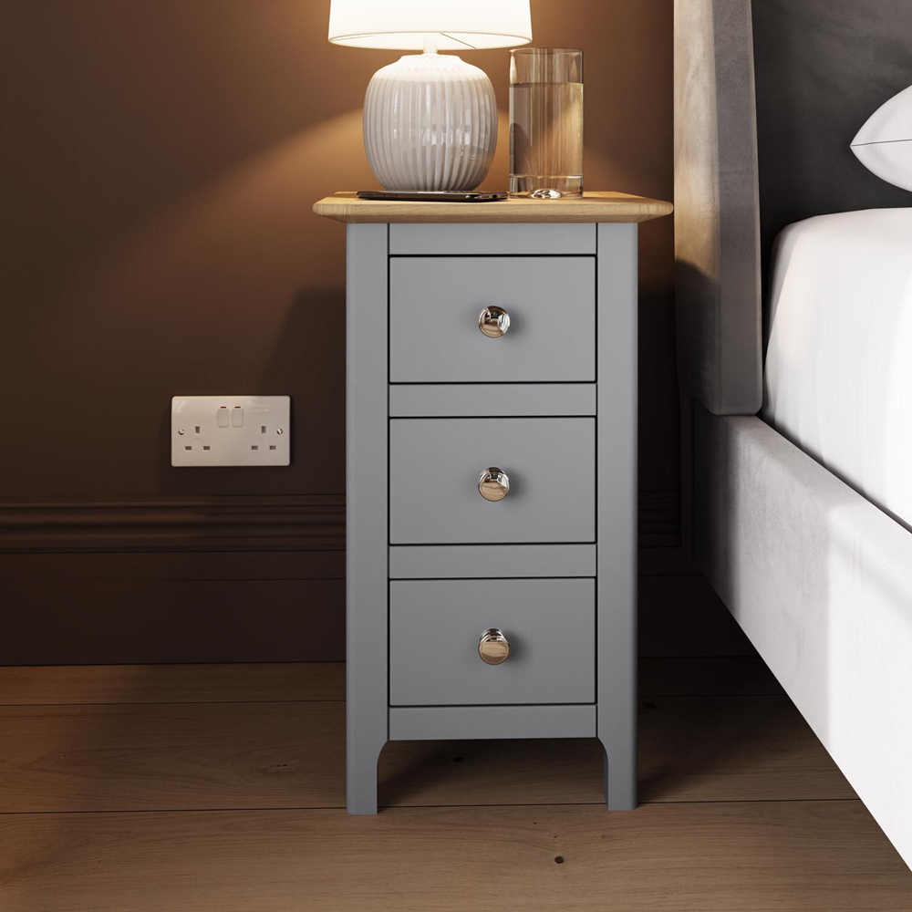 FWStyle Taberno Slim 3 Drawer Grey Oak Assembled Bedside Table Image 5
