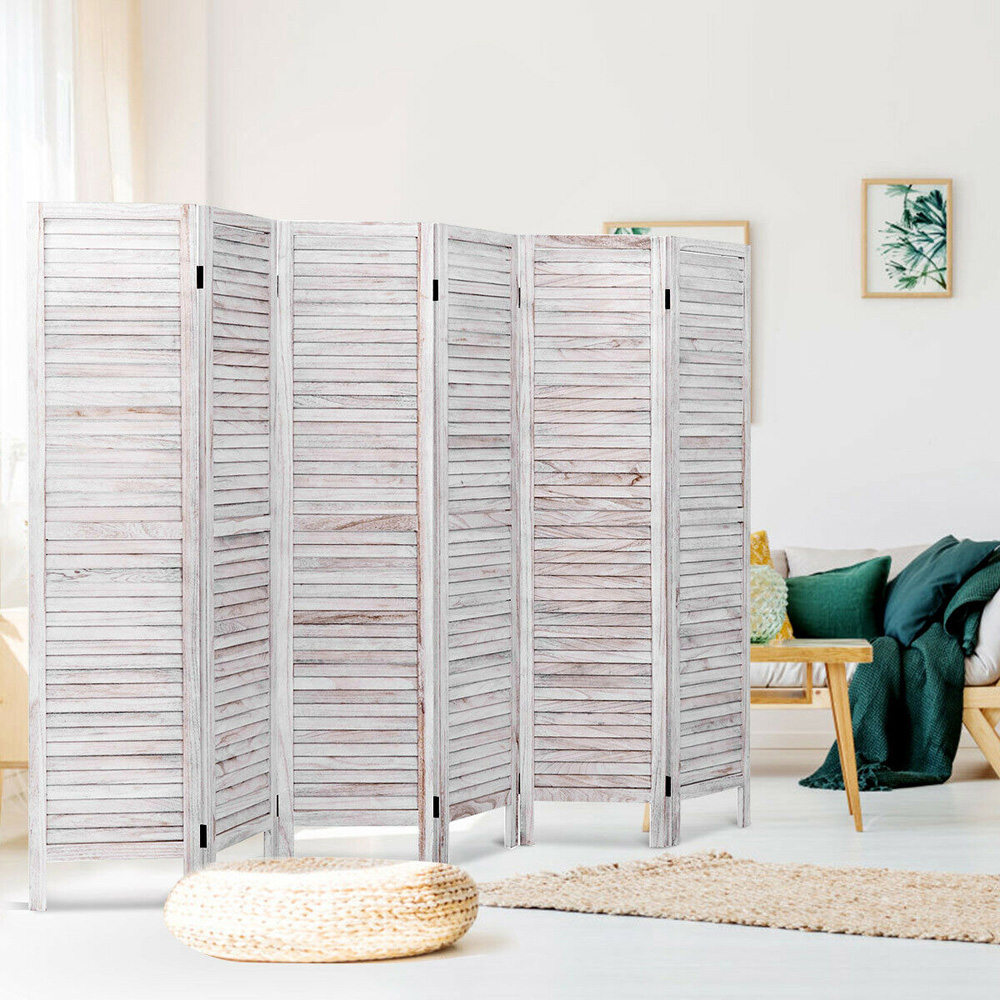 Costway 6 Panel White Wooden Hinged Folding Room Divider Image 5