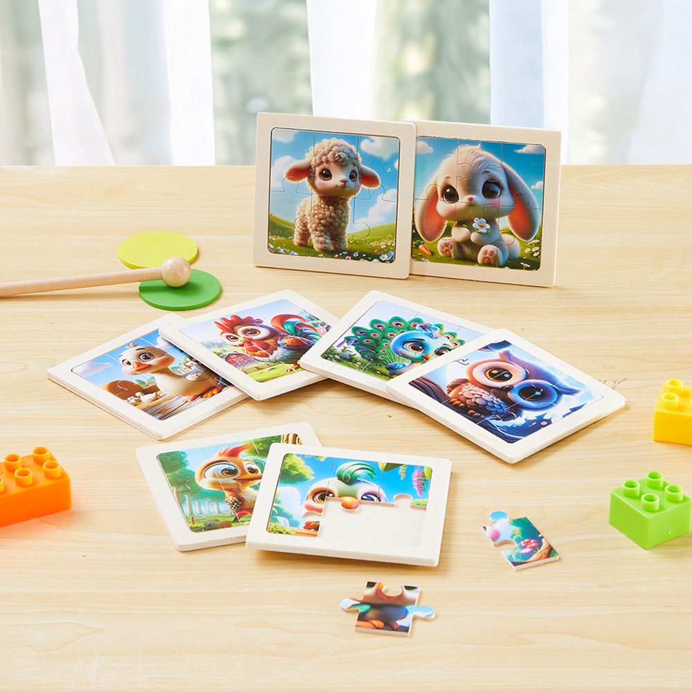 H&O Direct Kids Wooden Animals Cognitive Jigsaw Puzzle Set 8 Pack Image 3