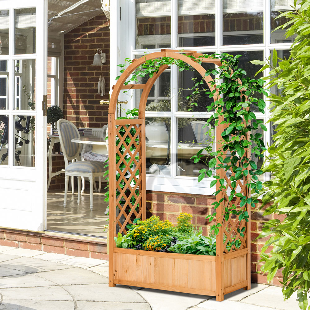 Outsunny Brown Wooden Raised Garden Bed with Trellis 152 x 36 x 83cm Image 2