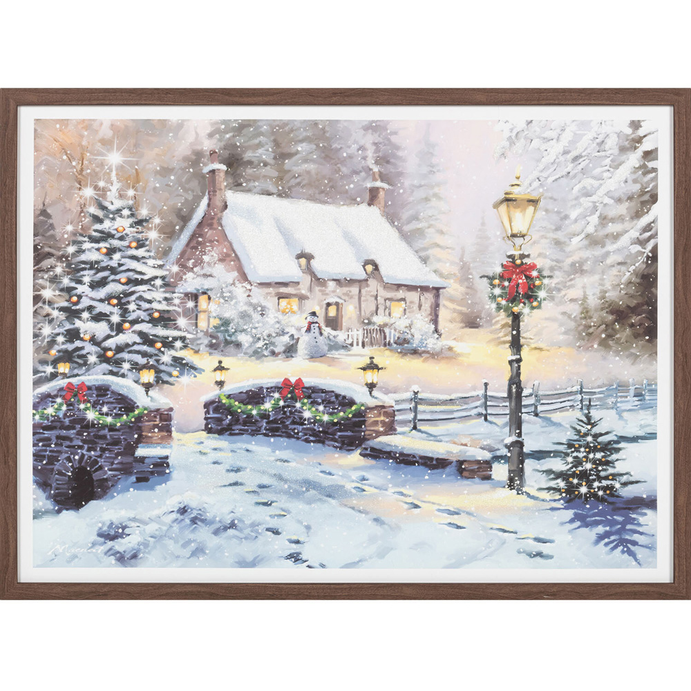 Macneil Snowy LED Cottage Framed Print Image 1