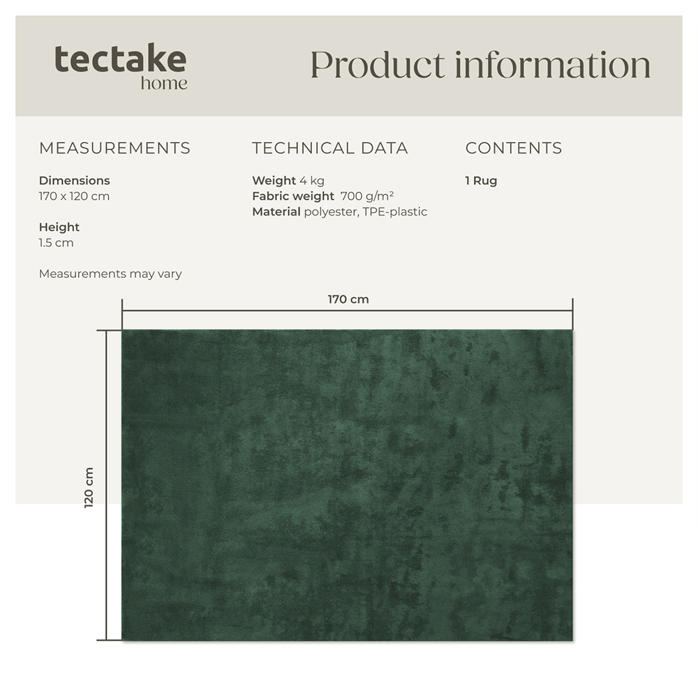 tectake Zonelle Green Short Pile Ultra Soft Rug 170 x 120cm Image 8