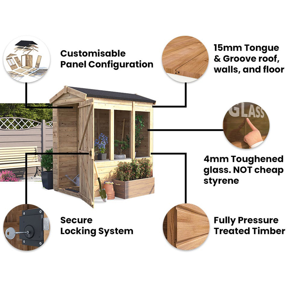 Dunster House Overlord 4 x 6ft Modular Brown Superfelt Apex Potting Shed Image 5