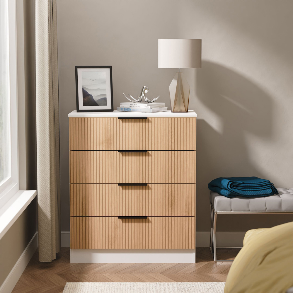 Crowndale Java 4 Drawer Slatt Effect and White Chest of Drawers Ready Assembled Image 7