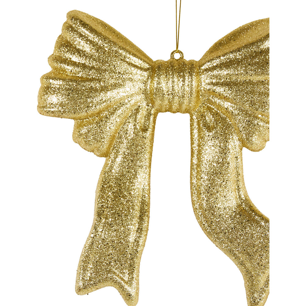 Glitter Finish Bow Hanging Decoration Gold Image 2