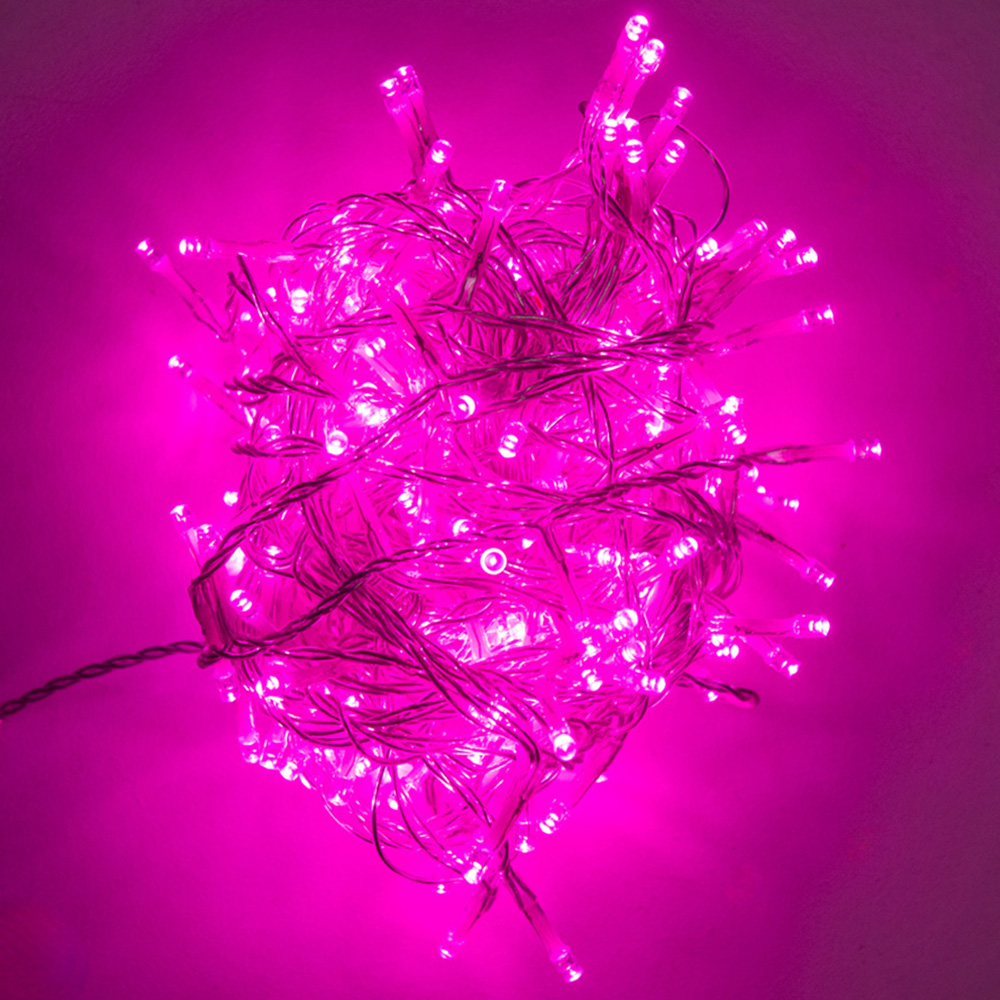 The Christmas Centre 120 Pink LED Multifunction Clear Cable String Light 19m Image 1