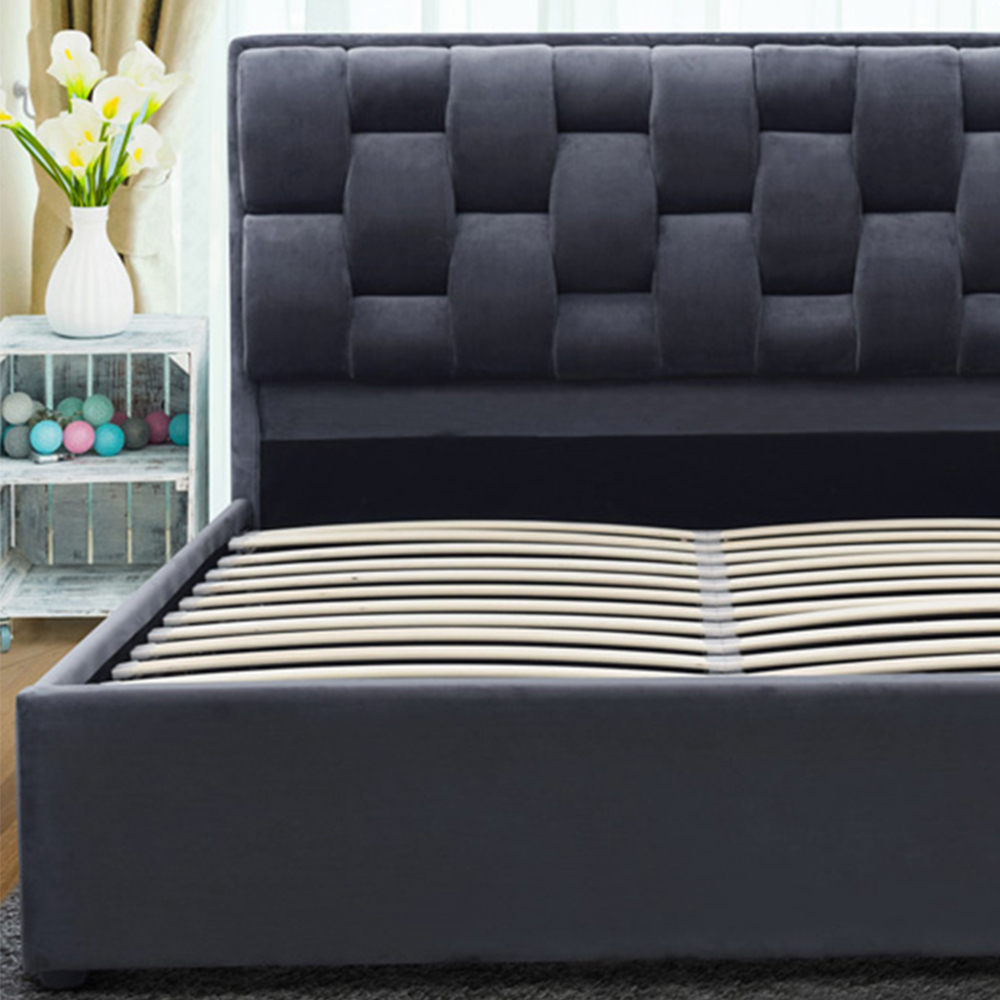 Brooklyn Double Grey Plush Velvet Storage Ottoman Bed Image 2