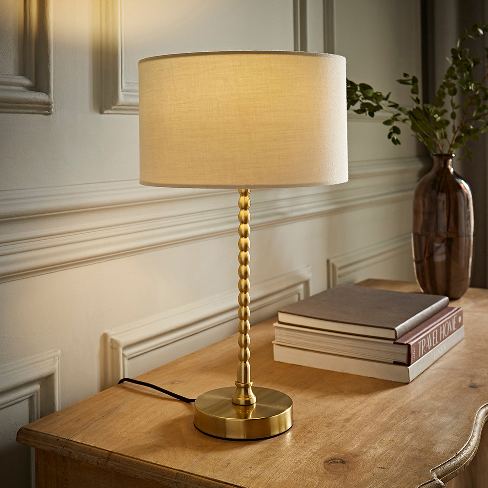 ValueLights Maeve Natural and Gold Drum Shade Bobbin Bobble Table Lamp and LED Bulb Image 6