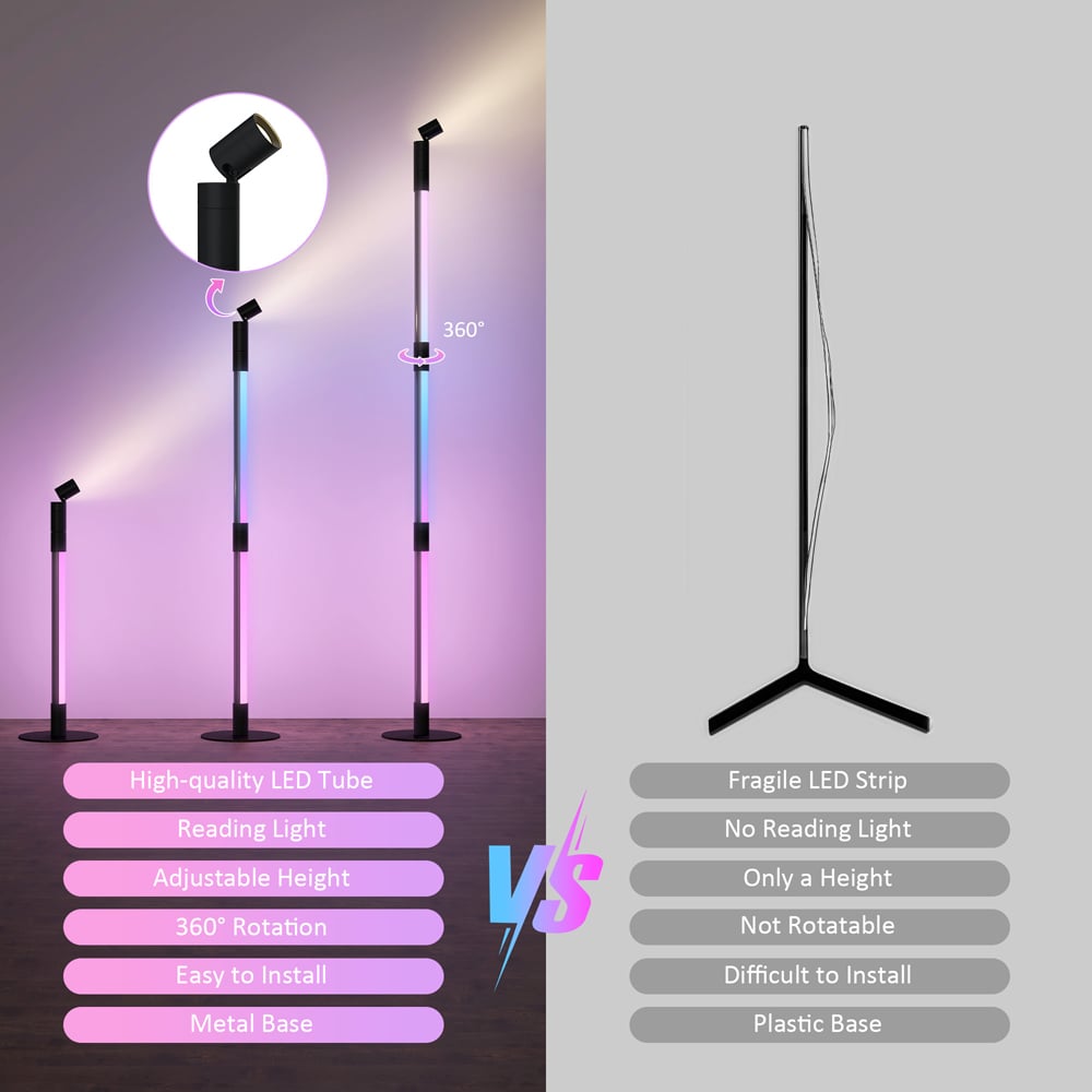 Portland Dark Grey RGB LED Corner Floor Lamp with App and Remote Control Image 8