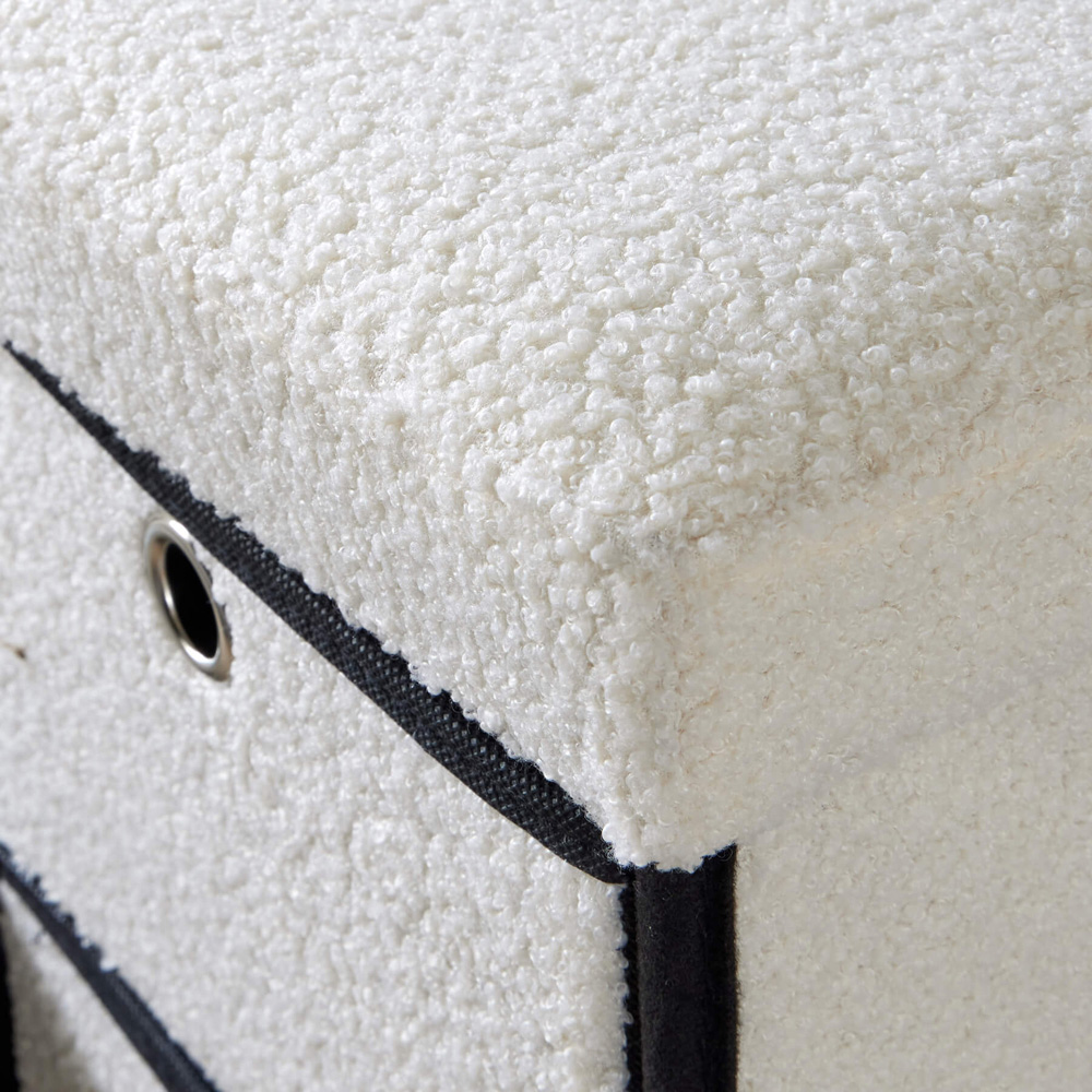 Home Source Folding 6 Drawer Cream Fur Ottoman Storage Unit Image 4