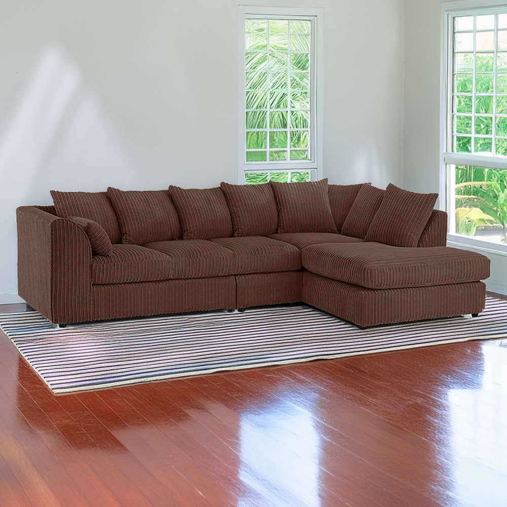 Luxor 4 Seater Chocolate Jumbo Cord Right Hand Facing Scatter Back L Shaped Corner Sofa Set Image 1