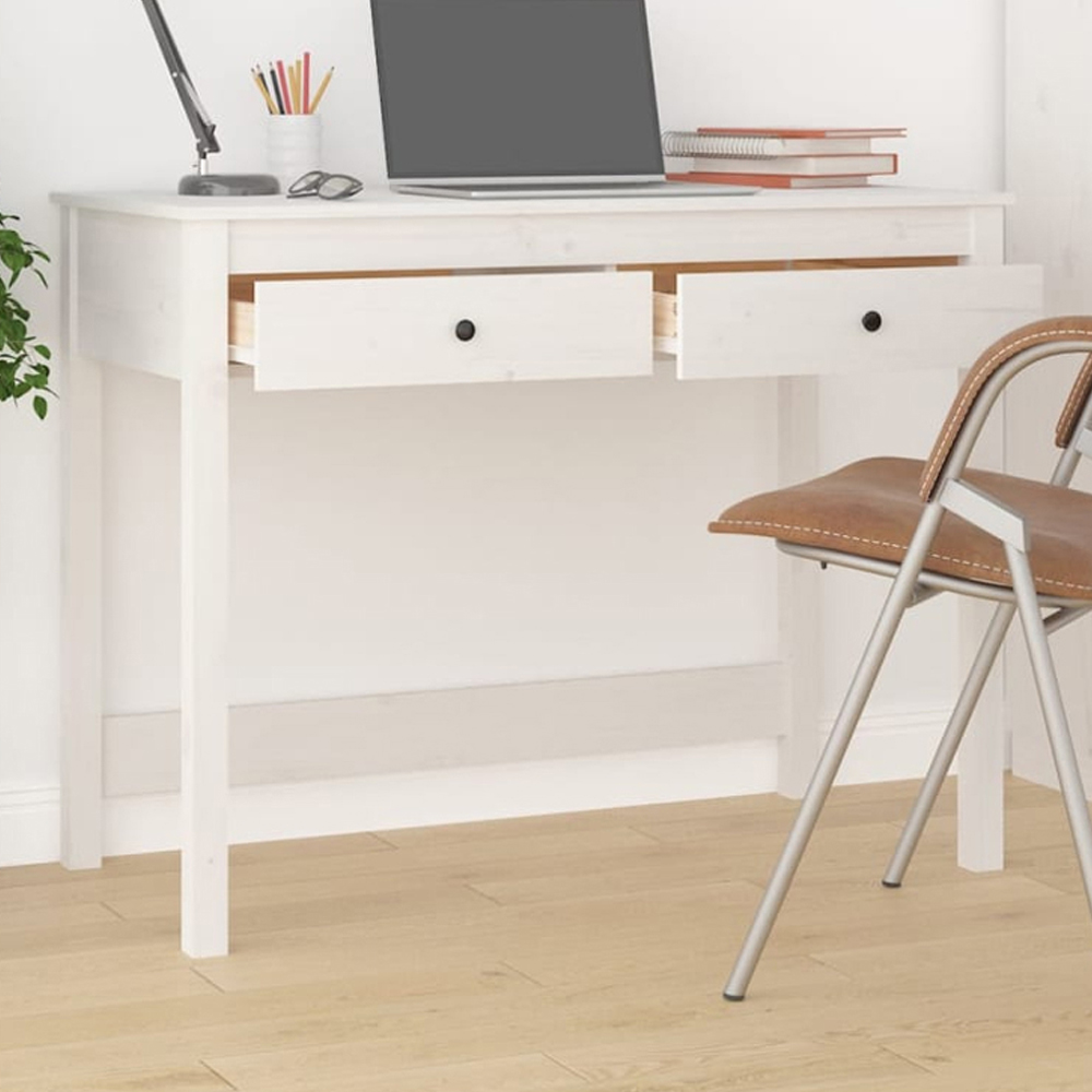 vidaXL 2 Drawer Computer Desk White Image 1