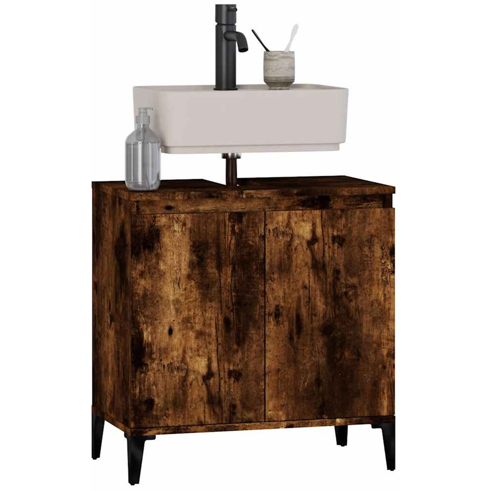 vidaXL 2 Door Wood Smoked Oak Washbasin Cabinet Image 5