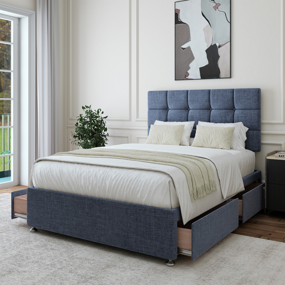 Bedmaster Super King Midnight Linen 4 Drawer Divan Base with Pearl Headboard Image 2