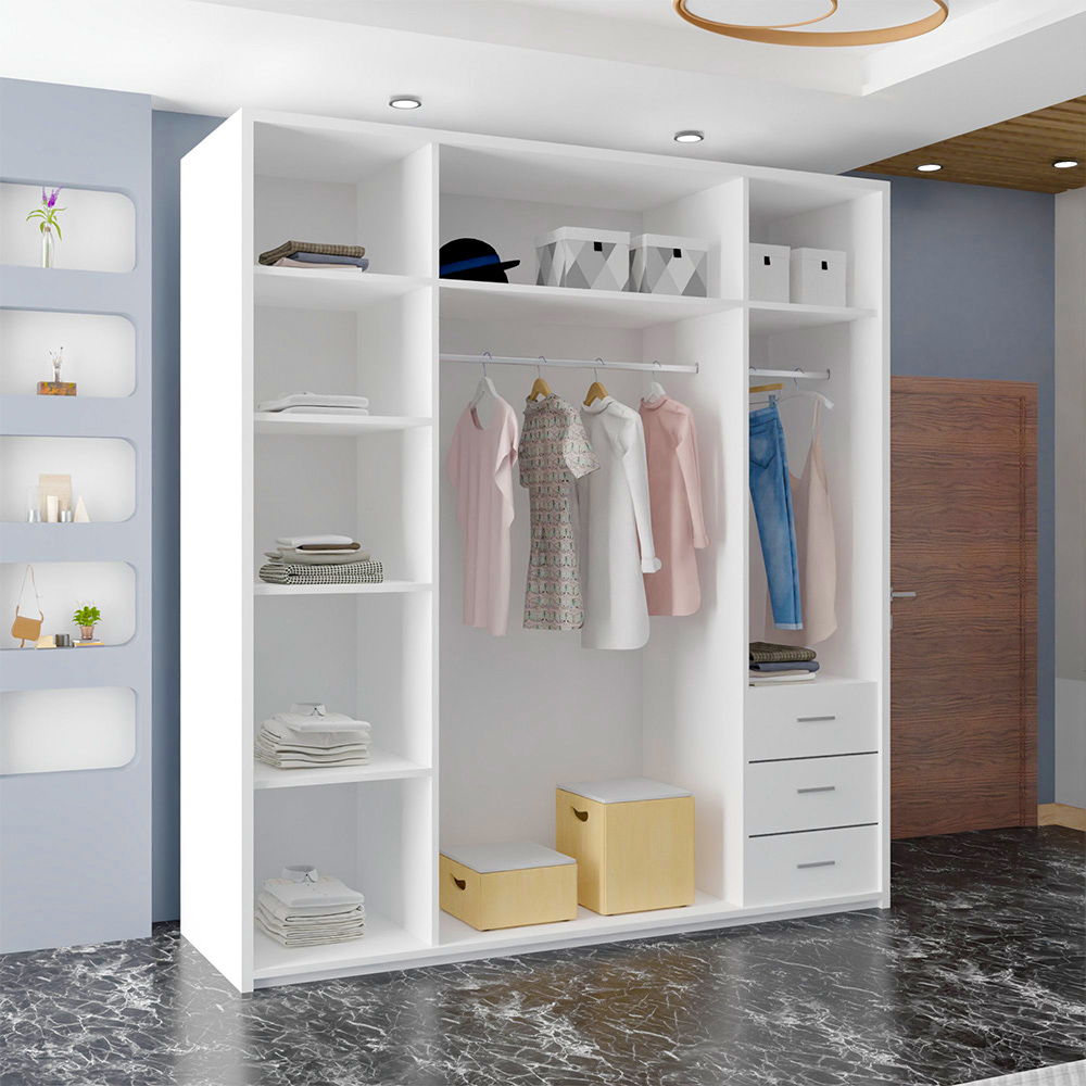 Sleek Full Mirror Sliding Wardrobe with Shelves, Rails and Large Storage Space - White 200cm Image 2