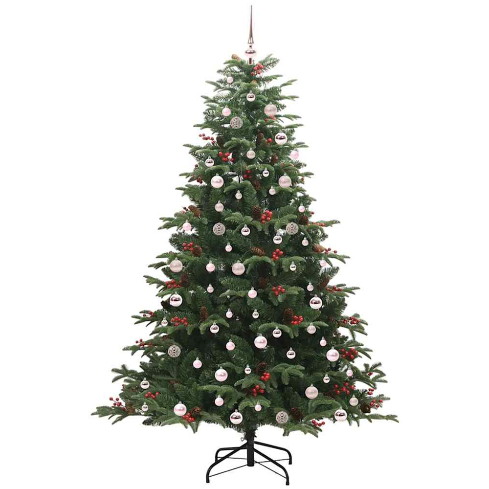 vidaXL Pre-Lit Warm White LED and Pink Baubles Green Artificial Christmas Tree with Stand 8ft Image 2