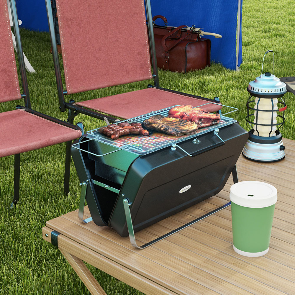 Outsunny Black Foldable Suitcase Design Mini Charcoal Barbecue Grill BBQ Image 2