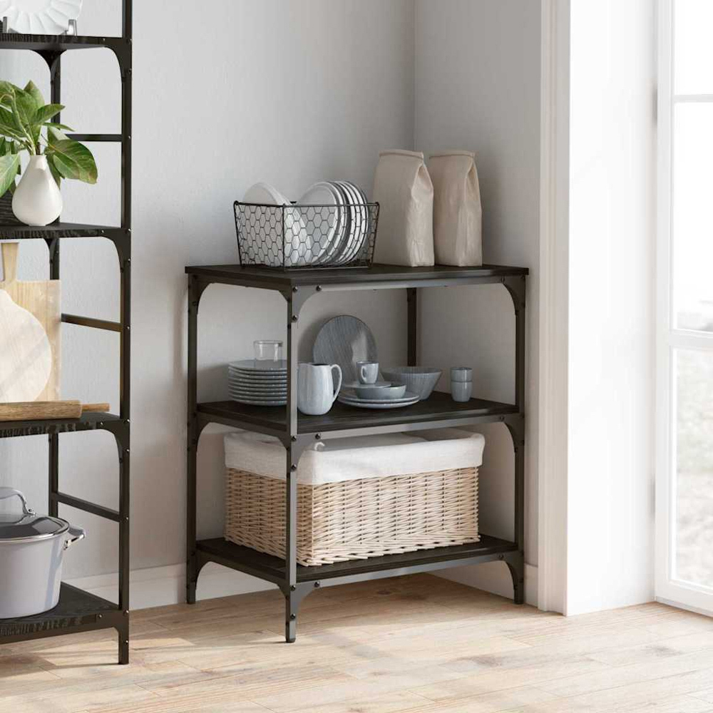 vidaXL 3 Shelf Black Oak Kitchen Trolley Image 9