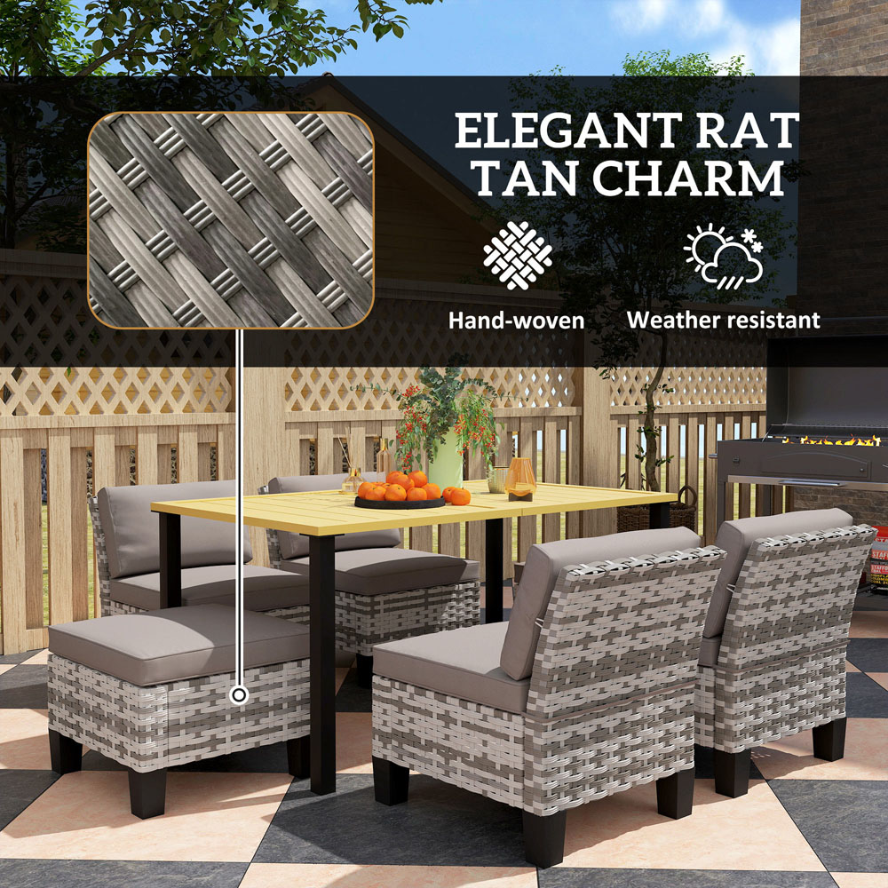 Outsunny 6 Seater Grey Rattan Garden Dining Set with Cushions and Umbrella Hole Image 6