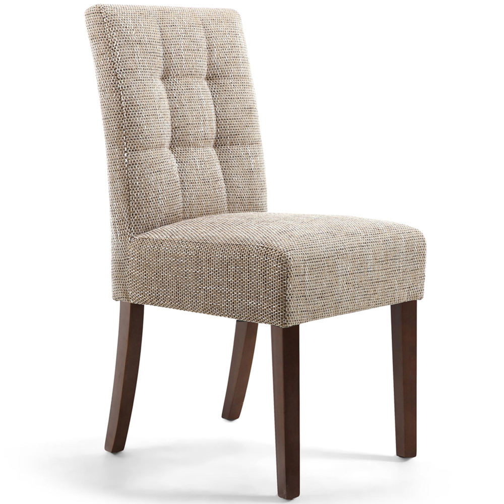 Portland Harlow Oatmeal Tweed Walnut Legs Waffle Back Dining Chair Image 2