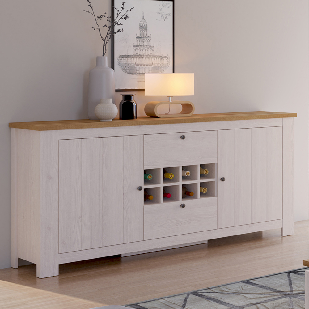 Florence Celesto 2 Door 2 Drawer White and Oak Sideboard with Wine Rack Image 1