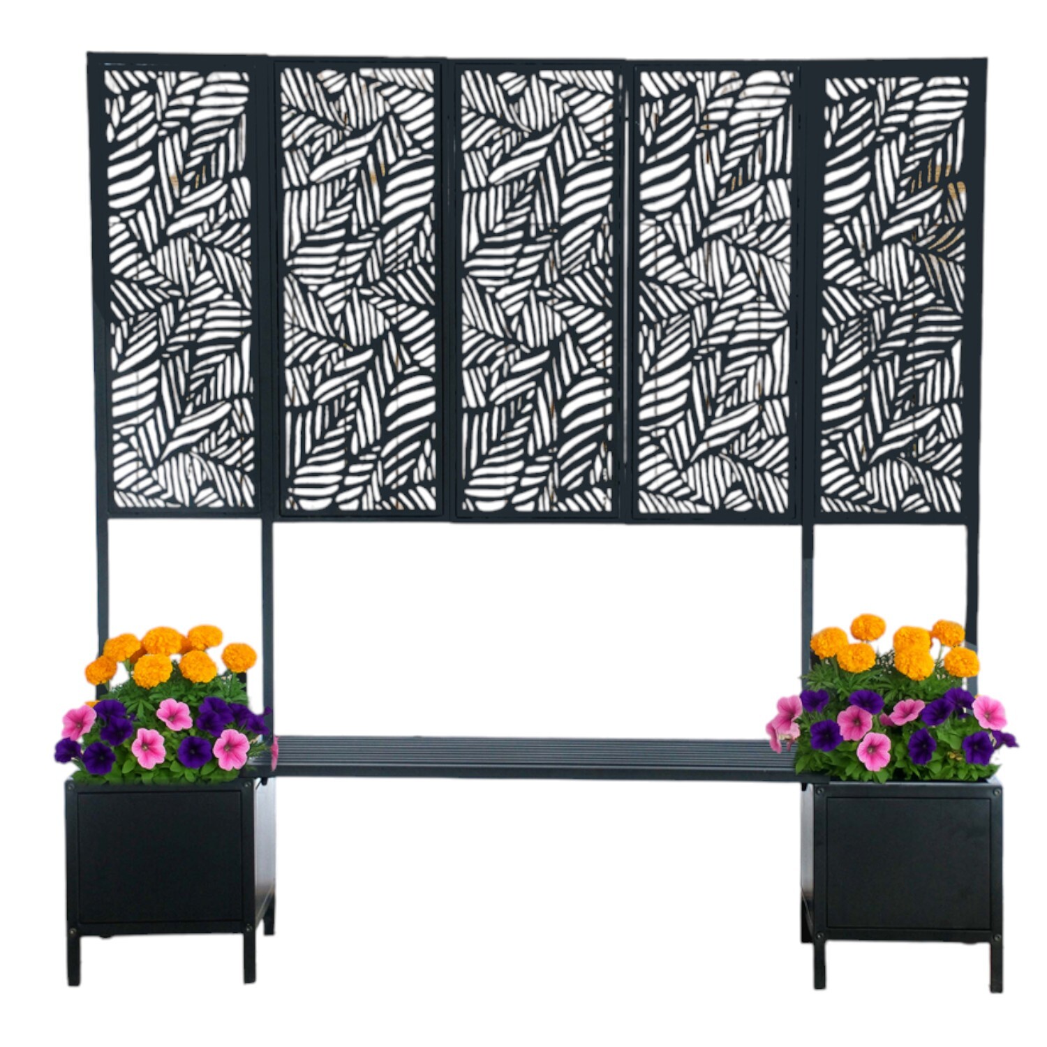Ornate Bench with Planters and Trellis Black Image 2