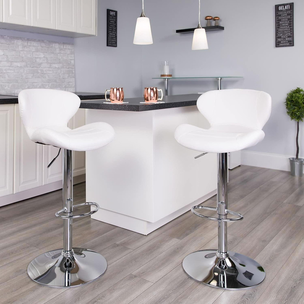FWStyle White Faux Leather Curved Bar Stool Set of 2 Image 4