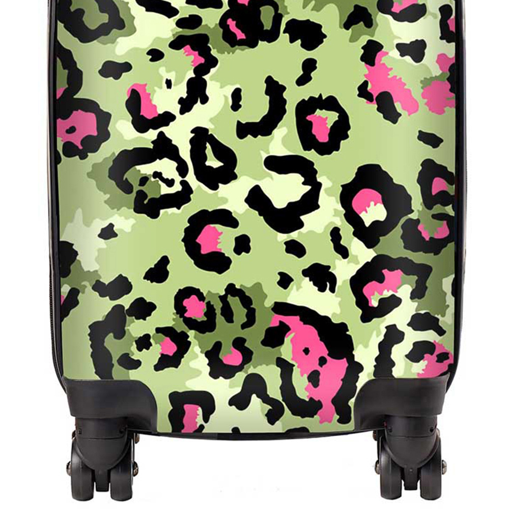 Warren Reed Designer Small Green and Pink Leopard Print Suitcase Image 2