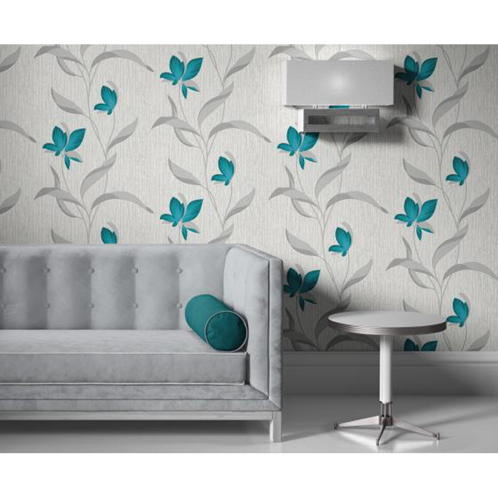 Erismann Fleur Floral Trail Sparkle Teal Wallpaper Image 5