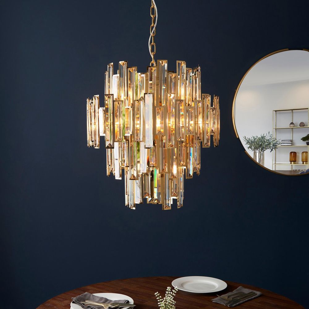 Merano Latina Champagne Crystal Gold Effect Plate Pendant Light Image 2