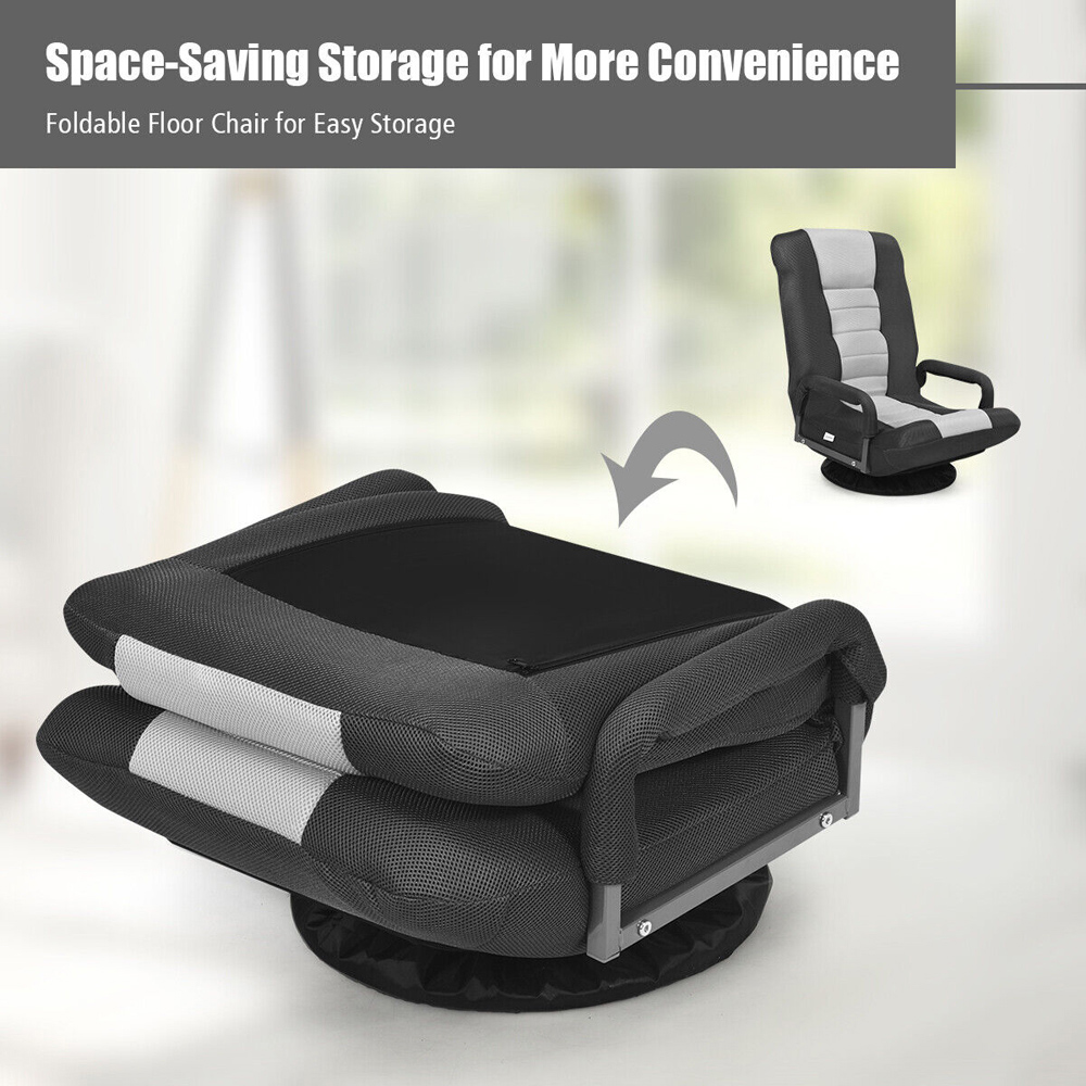 Costway Grey Swivel Gaming Chair with Adjustable Backrest Image 5