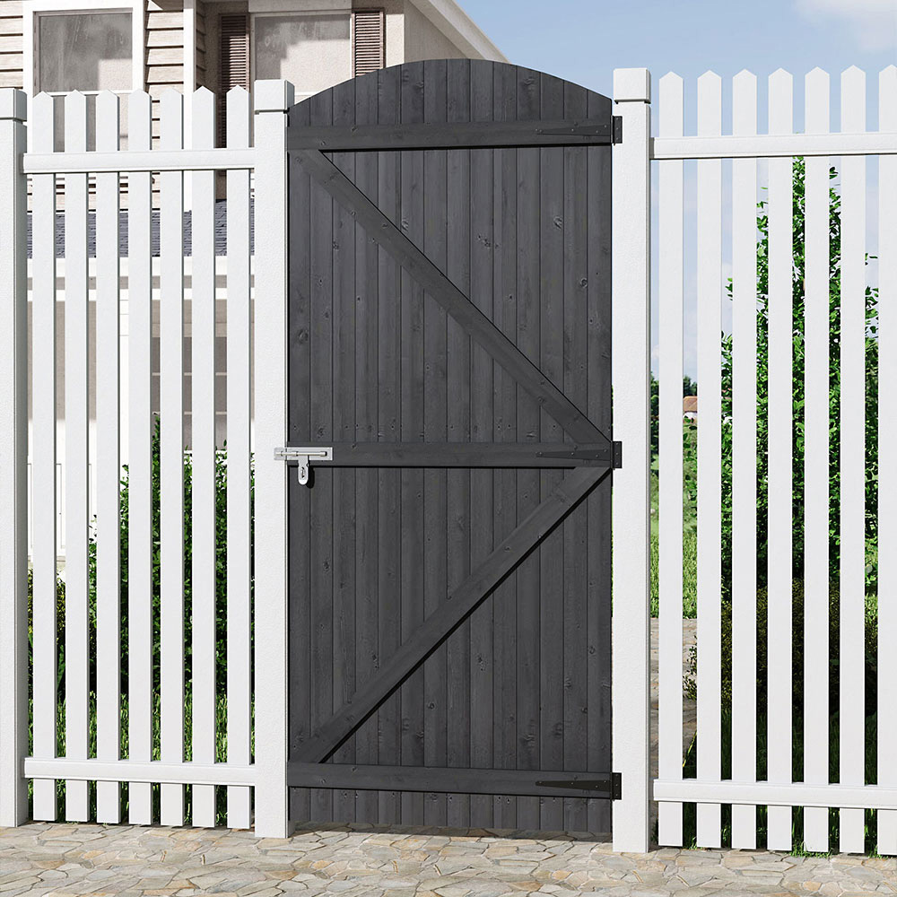 Living and Home Grey Semi Braced Arch Freestanding Wooden Garden Tomber Gate with Latch 210 x 90cm Image 8