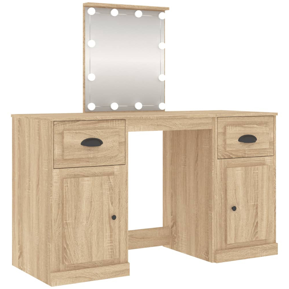 vidaXL 2 Door 2 Drawer Sonoma Oak Wooden Dressing Table with LED Mirror Image 2