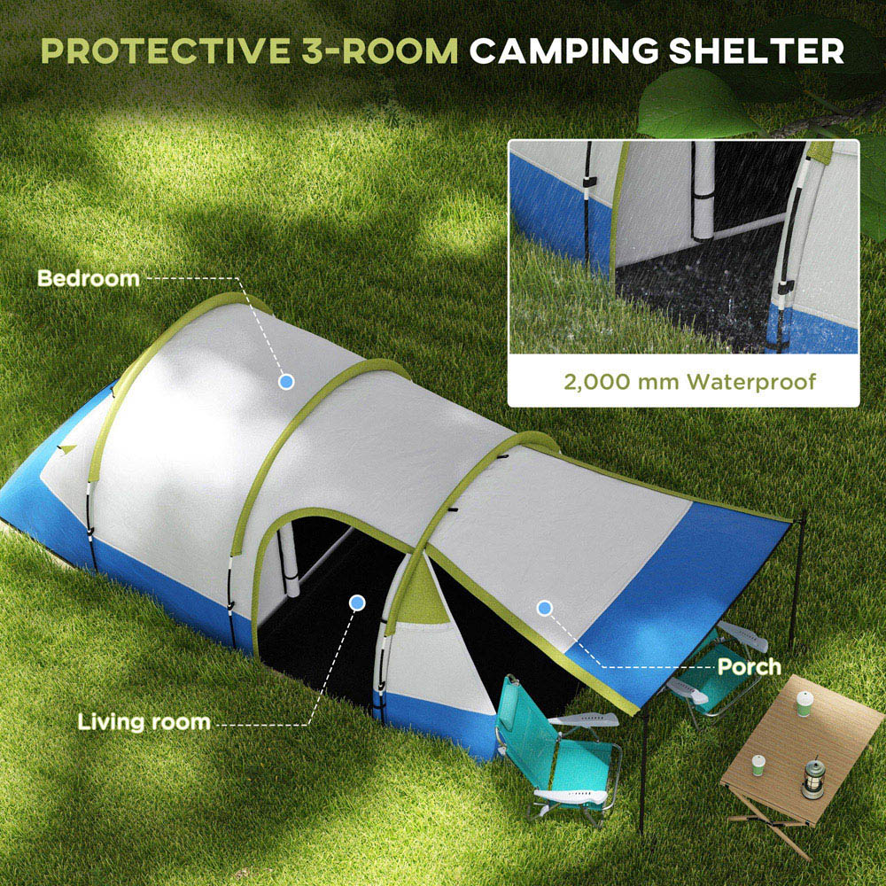 Outsunny 2-3 Person Waterproof Tunnel Camping Tent Green Image 4