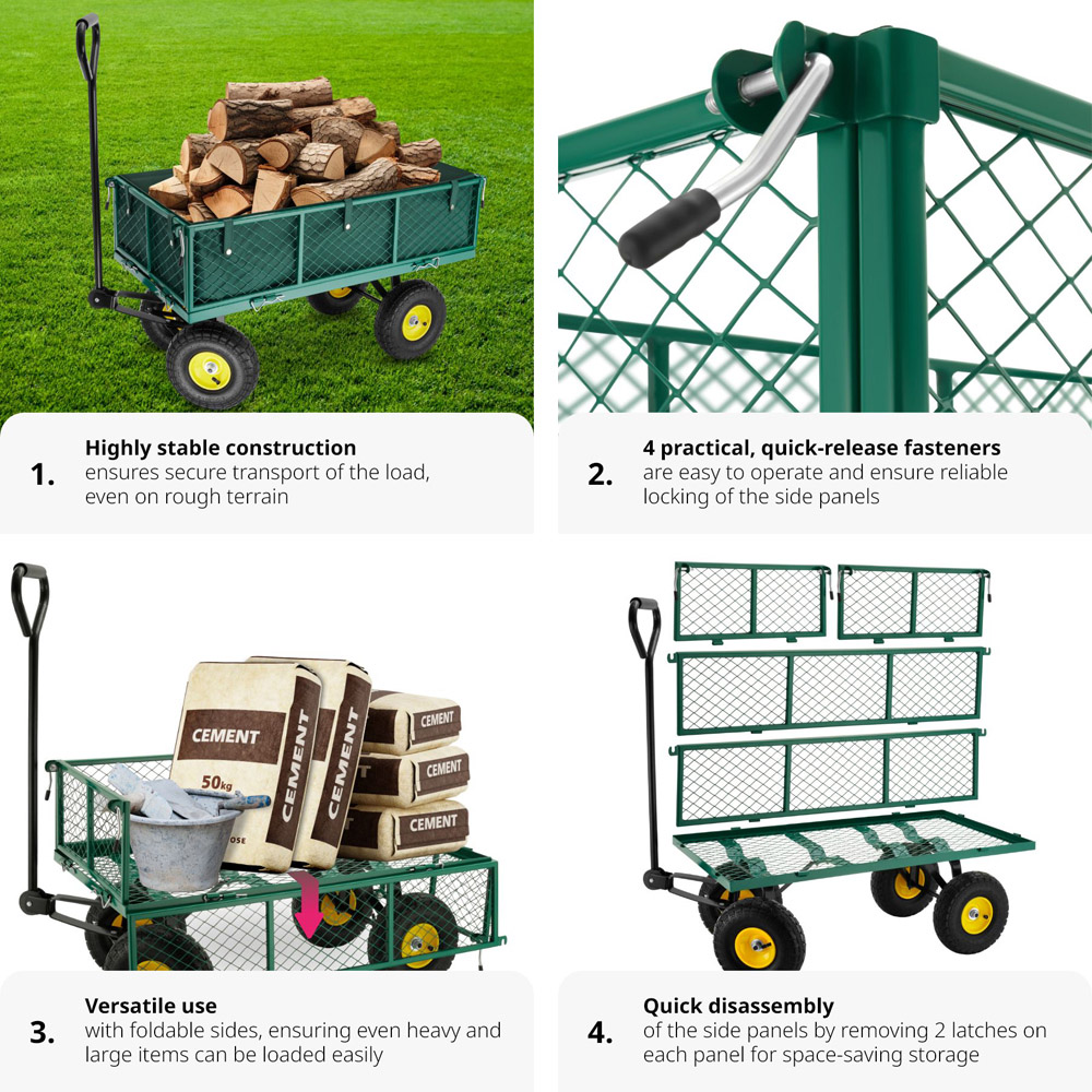 tectake Foldable Side Walls Steering Axle Garden Trolley with 350kg Load Capacity Image 5