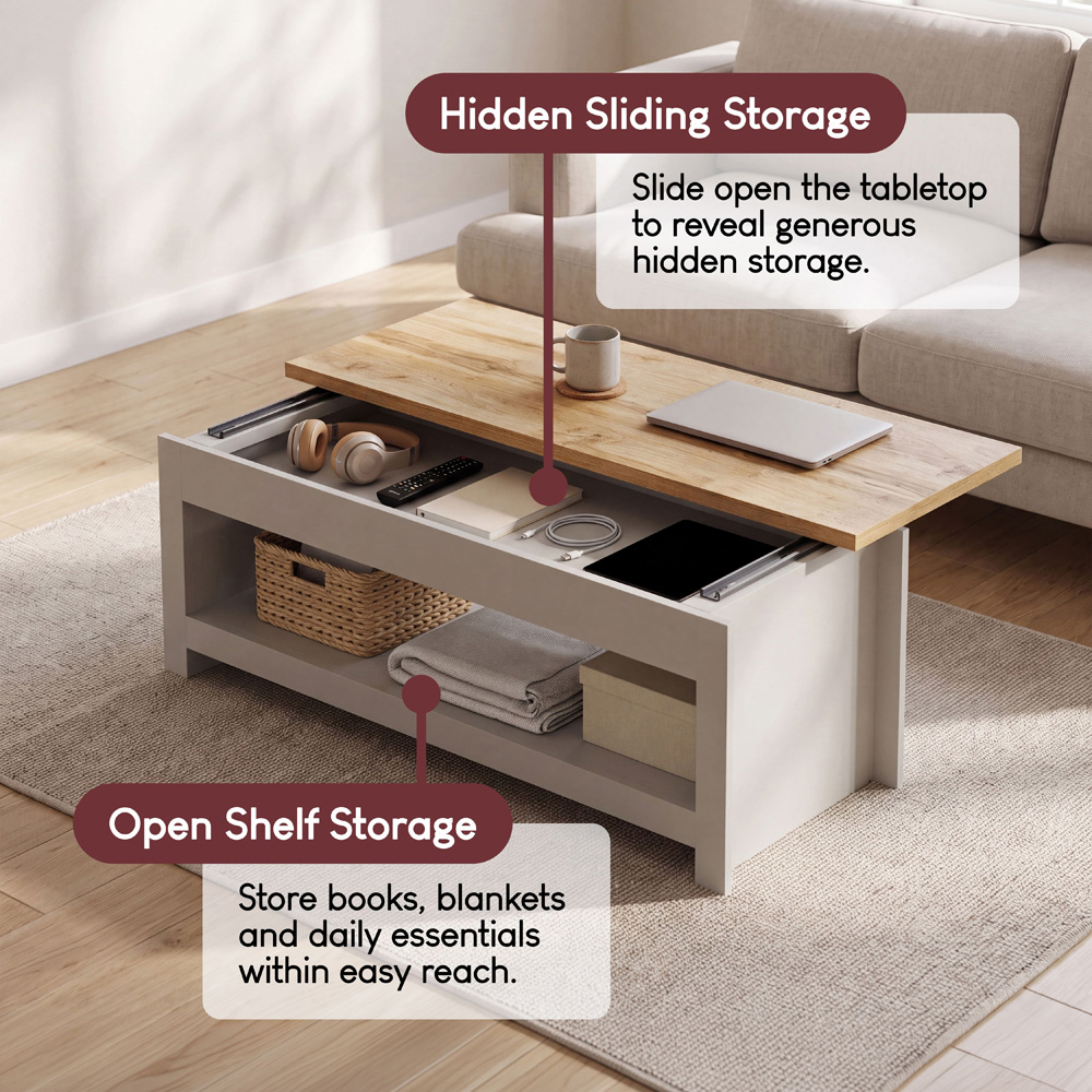 VIDA DESIGNS Arlington Grey Sliding Top Coffee Table Image 7