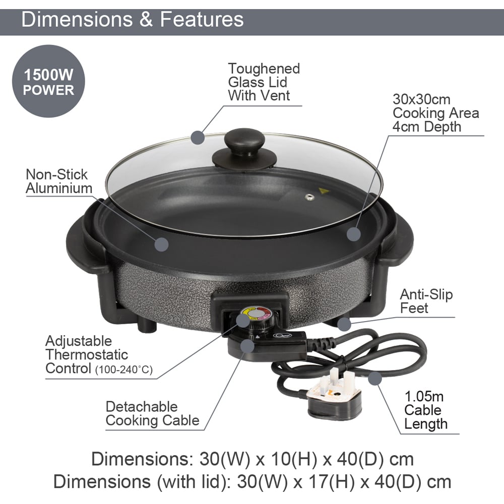 Quest Black Multi-Function 30cm Electric Cooker Pan Image 6