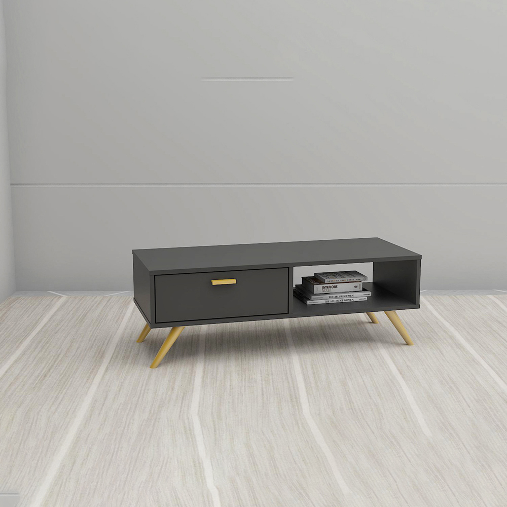 Kudl Single Drawer Single Shelf Dark Grey TV Unit Image 3