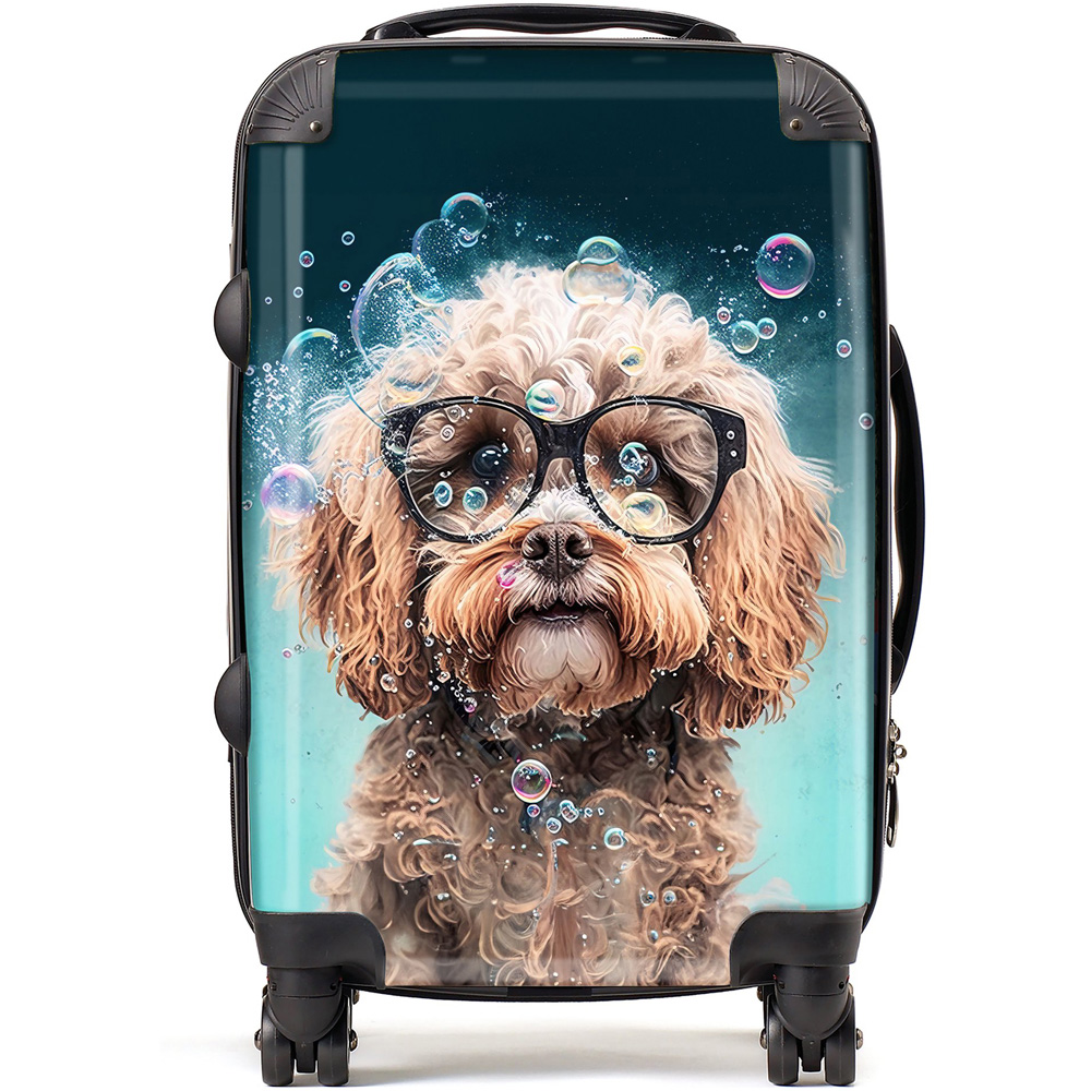Warren Reed Designer Cabin Splashart Cavapoo Dog with Glasses Suitcase Image 1