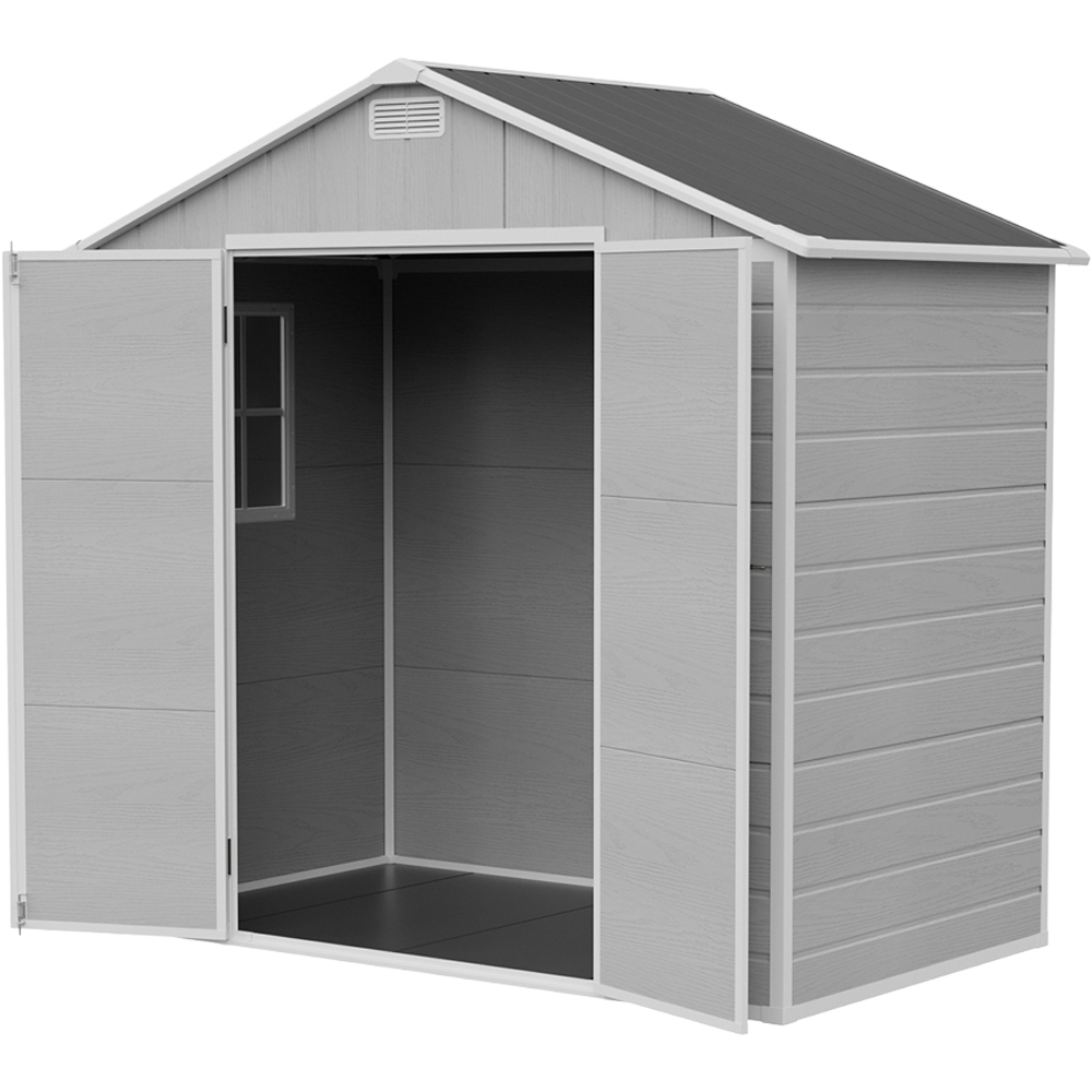 Living and Home 8 x 4ft Smokey Grey Wood Grain Plastic Apex Storage Shed Image 4