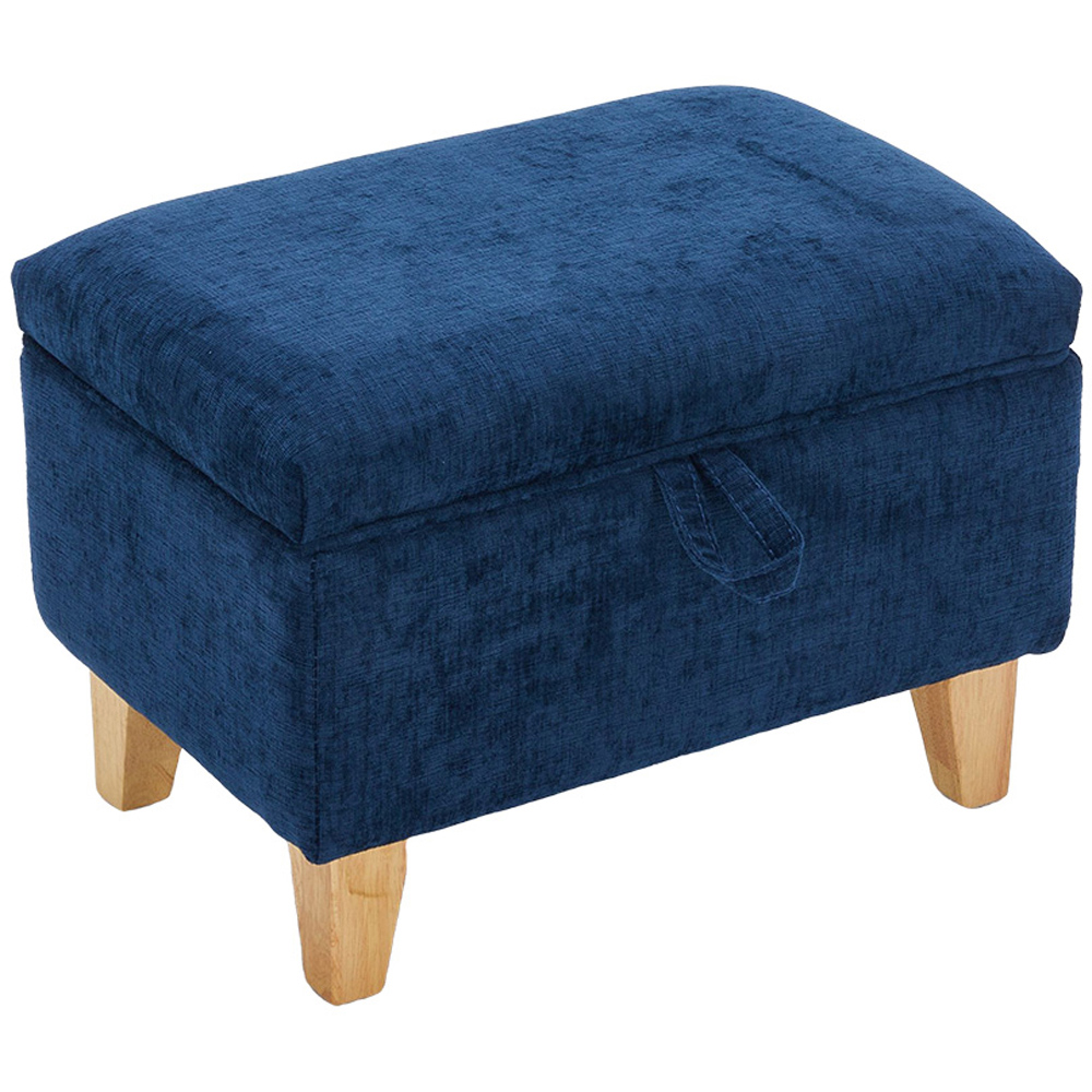 Living and Home Blue Chenille Upholstered Storage Ottoman Image 2