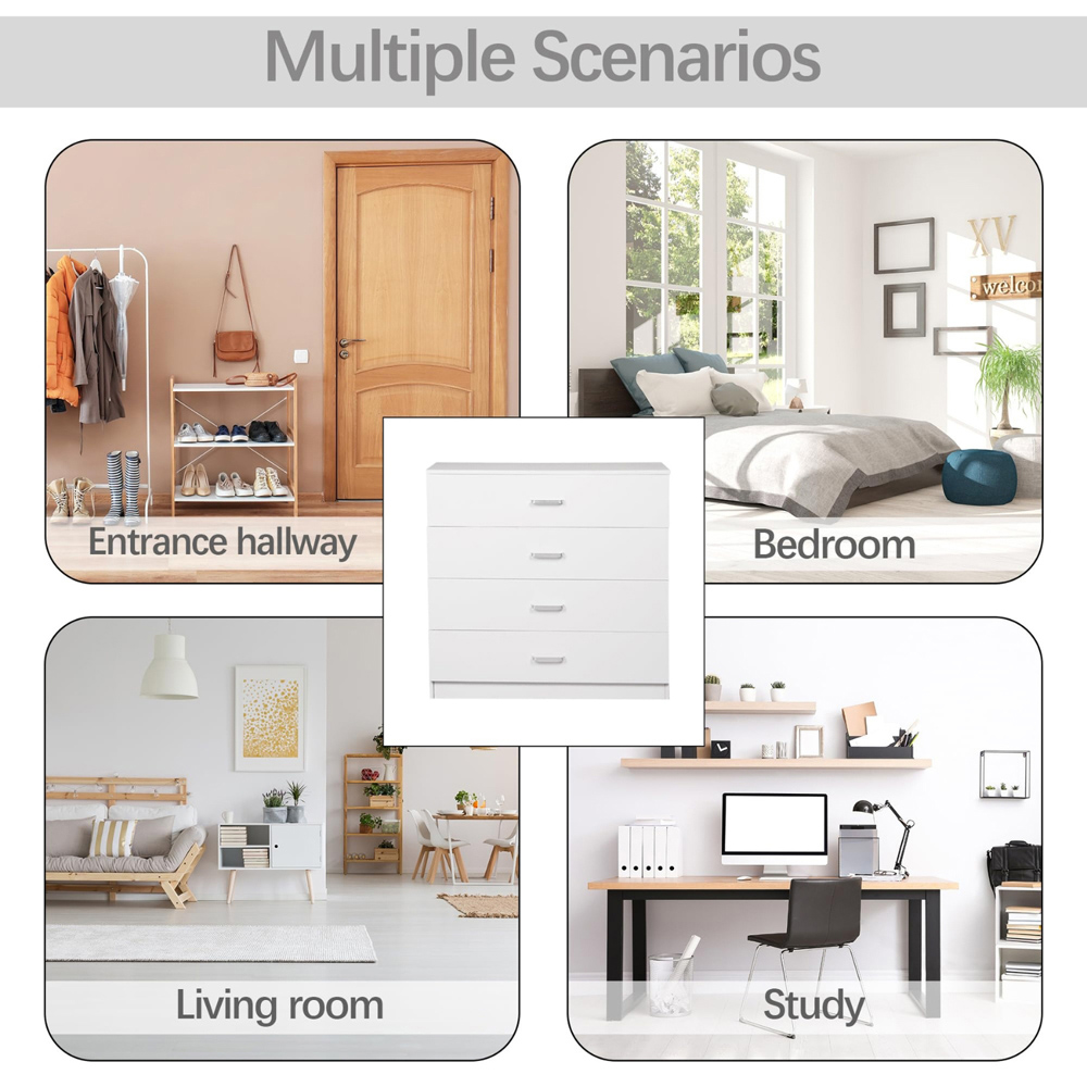 Alivio 4 Drawer White Bedside Storage Cabinet Image 9