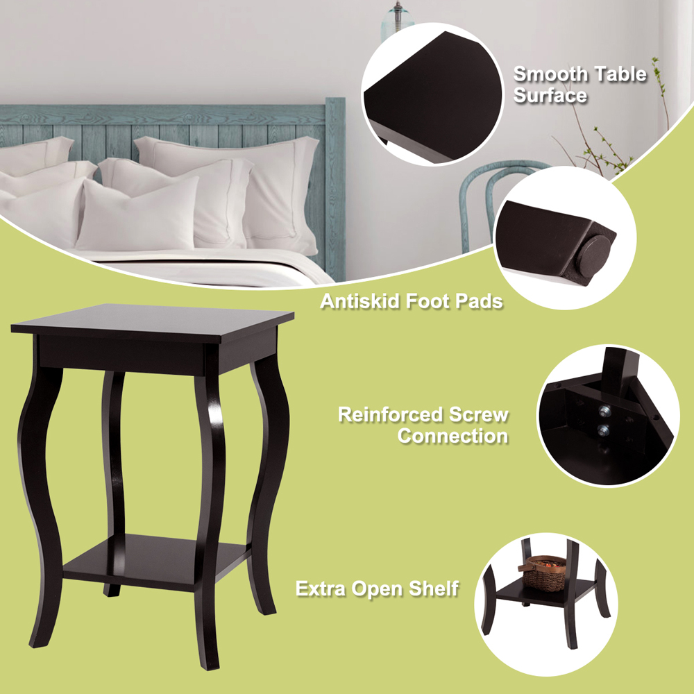 Costway 2 Shelf Coffee Curved Legs Accent End Table Image 7