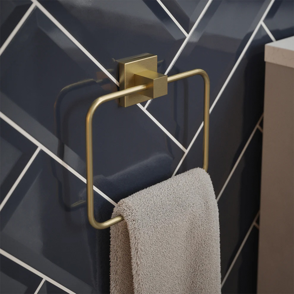 Rothley Satin Brass Square Towel Ring 185mm Image 2